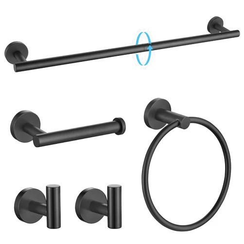 TURS Matte Black Bathroom Hardware Set 5 Piece, SUS304 Stainless Steel Bath Towel Bar Set, 24 Inch Bathroom Accessories Kit Wall Mounted