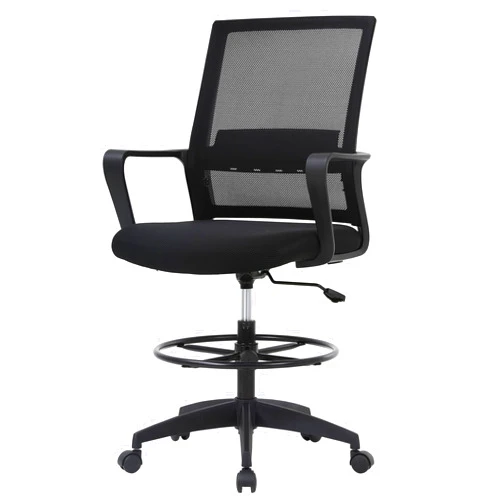 PayLessHere Drafting Chair Computer Standing Desk Chair Tall Office Chair with Lumbar Support Adjustable Foot Ring for Mesh Ergonomic Mid-Back Desk Chair (Black)