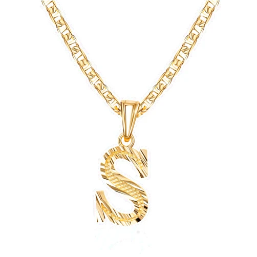 Barzel 18K Gold Plated Initial Necklace with Diamond Cut Initial,18