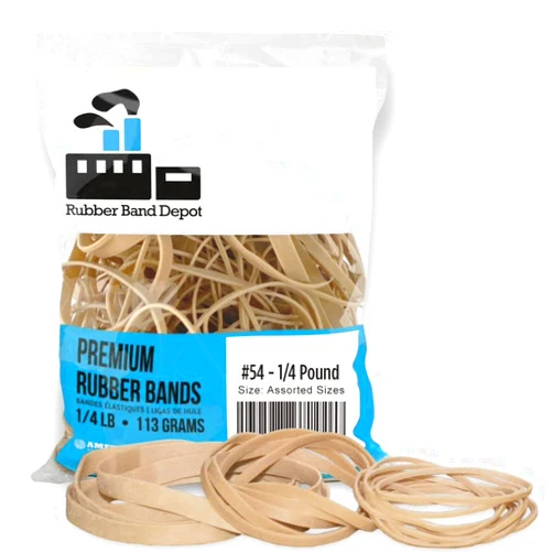 Rubber Band Depot Assorted Size Rubber Bands, Rubber Band Depot, Assorted Sizes, Includes #64 (3-1/2 x 1/4 inches), 33 (3-1/2 x 1/8 inches), And #19 (3-1/2 x 1/16 inches) - 1/4 Pound Bag