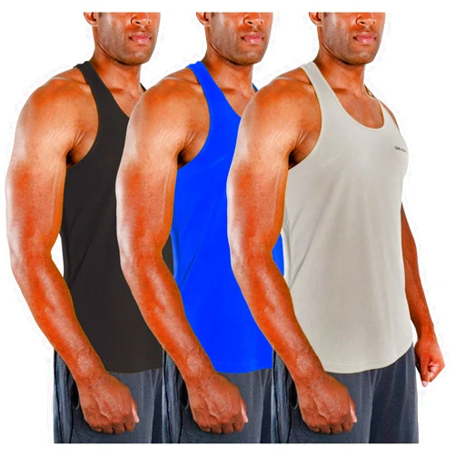 DEVOPS 3 Pack Men's Y-Back Dry Fit Muscle Gym Workout Tank Top
