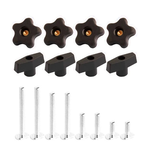 POWERTEC 71121 T Track Knob Kit w/ Threaded Knobs and 5/16”-18 T Slot Bolts, 16-Piece Set, T Track Accessories for Woodworking Jigs and Fixtures