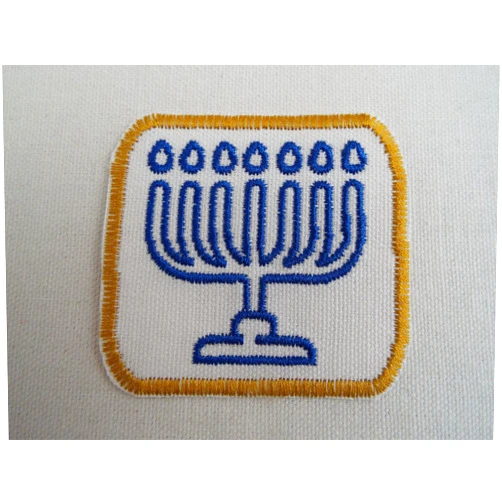 Generic Blue Seven Candle Menorah Embroidered Iron-on Patch