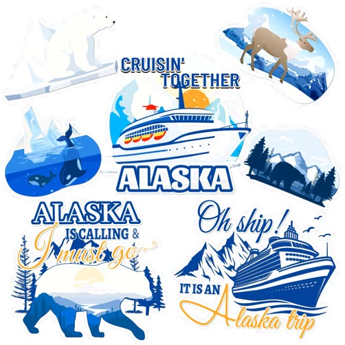 Dazoratix Alaska Cruise Door Magnetic - 7 Pcs Alaska Trip Cruise Stateroom Magnetic Decal Funny Bear Whale Magnets Door Decoration Sea Reindeer Cruise Ship Door Decor for Fiasta Party Supplies
