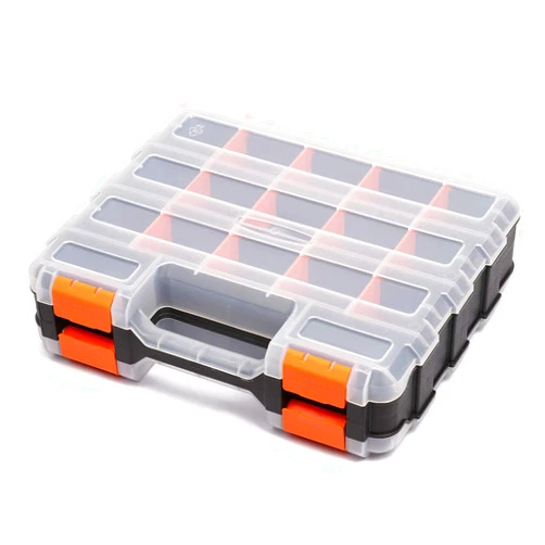 Mayouko Double Side Tools Organizer, Customizable Removable Plastic Dividers, Hardware Box Storage, Excellent for Screws,Nuts,Small Parts, 34-Compartment, Black/Orange,12.6