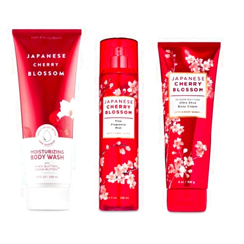 Bath and Body Works - Japanese Cherry Blossom - Moisturizing Body Wash, Fine Fragrance Mist and Ultra Shea Body Cream - 3 pc - Gift Set (2020))