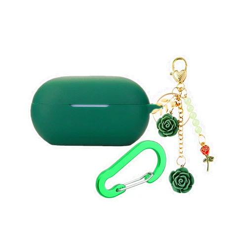 YQGFashbf Case for Beats Solo Buds Case Cover with Flower Keychain, Cute Soft Silicone Shockproof Protective Skin Case for Beats Solo Buds Wireless Earbuds with Carabiner for Women Girl (Green)
