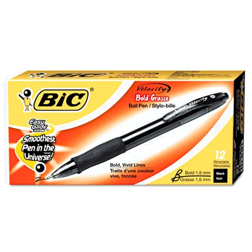 BIC VLGB11BK Velocity Retractable Ballpoint Pen, Black Ink, 1.6mm, Bold, Dozen