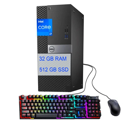 Dell OptiPlex 7040 Mini Tower Desktop PC, Intel Quad Core i7-6700, 32GB RAM, 512GB SSD, Keyboard& Mouse, Windows 10 Pro (Renewed)