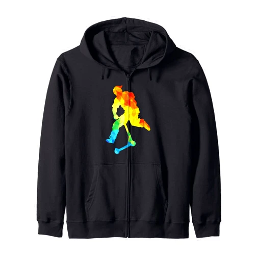 Scooter Skating Lover Scooter Driver Gift Abstract Scootering Polygon Tie Dye Art Scooter Stunt Zip Hoodie