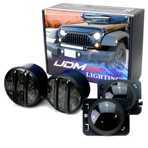 iJDMTOY Smoked Lens LED Daylight DRL/Turn Signal Lamps w/Fender Flare LED Side Markers Combo Kit Compatible with Jeep 2007-2017 Wrangler JK