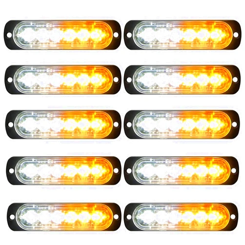 EEEKit 10 Pack LED Emergency Strobe Lights, Amber White 6 LED Strobe Warning Emergency Flashing Light Caution Construction Hazard Light Bar for Car Truck Van Off-road Vehicle ATV SUV Surface Mount