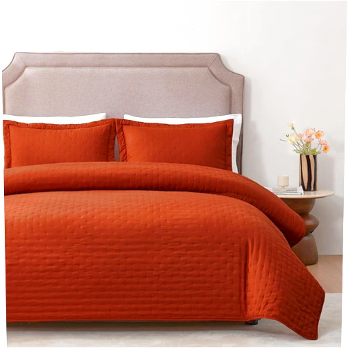 Hansleep Brunt Orange Quilt Twin Size - Point Pattern Ultrasonic All Season Bedspread Twin, Soft Lightweight Coverlet Bedding Set, 2 Pieces (1 Quilt, 1 Pillow Sham)