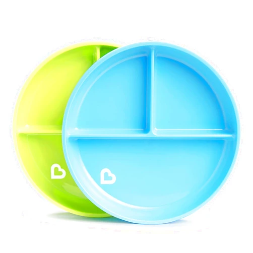 Munchkin Stay Put Suction Plates for Baby and Toddler, 3 Divided Sections , Blue/Green