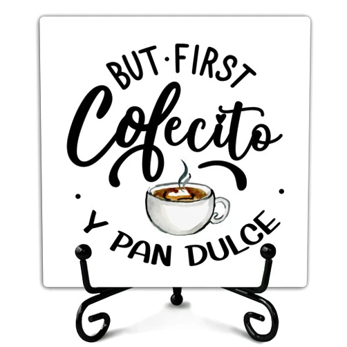 JUPXB Wooden Coffee Bar Sign Decor - But First Cafecito Y Pan Dulce, Coffee Lover Gifts for Friends Coworker, Table Centerpieces Desk Decorations for Funny Office Home Kitchen Living Room - A23