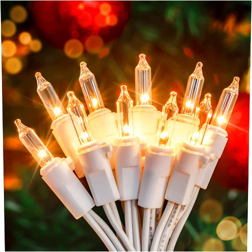 Hopolon 2PACK 50-Count Set Clear Christmas Lights with White Wire,Incandescent Bulb Mini String Lights for Holiday,Christmas Tree,Party, Wedding, Xmas, Home,Indoor & Outdoor Decorations(Warm White)