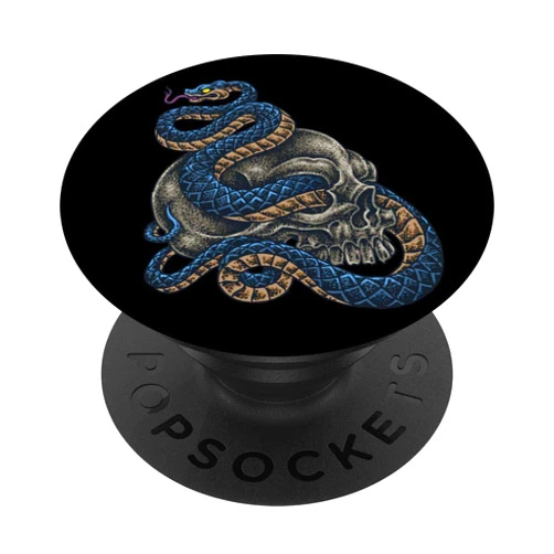 TheEldestCult Traditional Old School Tattoo Mamba On Sugar Skull Snake Print Old School Tattoo Clothing PopSockets Grip and Stand for Phones and Tablets