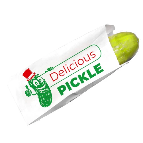 Avant Grub Durable Retro Design 6.5 in Dill Pickle Bag 50 Pk. Turn Your Party into a Carnival with Classic Vintage Paper Snack Sacks That Keep Pickles Fresh. Mess-Free Bags for Fundraiser or Concession Stand.