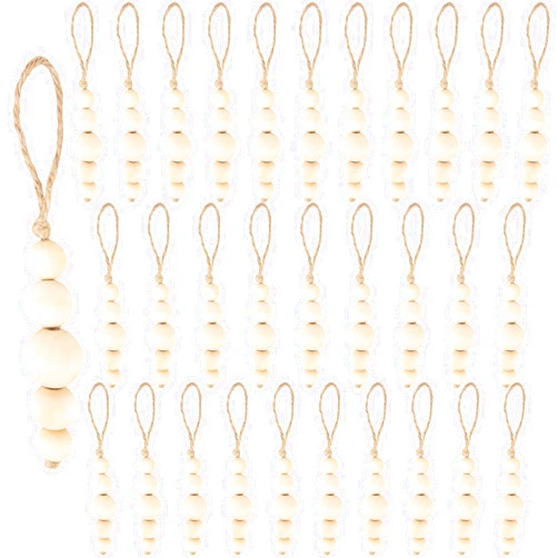 Flahard 30 Pack Wood Bead Christmas Ornaments Boho Wooden Ornaments Hanging Decorations Xmas Tree Beads Ornaments for Christmas Tree Home Decor Party Favors