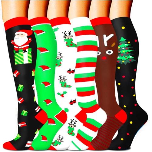 FuelMeFoot 6 Pairs Compression Socks for Women & Men 15-20mmHg Graduated Support Knee High Socks for Nurses, Travel, Athletic