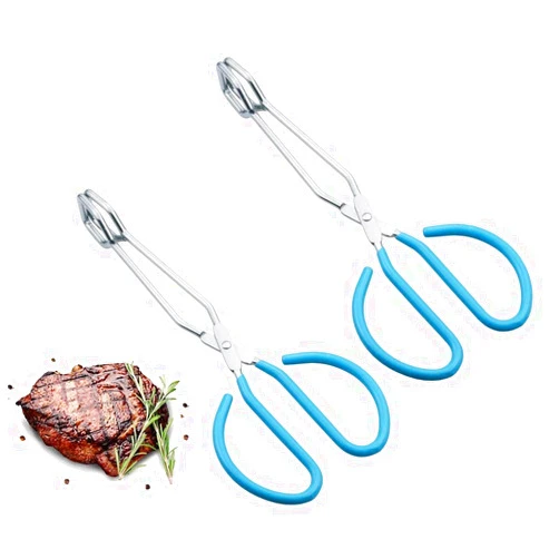 Feeyei Food Tongs, Feeyei Heavy Duty Stainless Steel Kitchen Tongs for Cooking, Barbecue, Serving Scissors Tongs 10 Inches 2 packs (Blue)