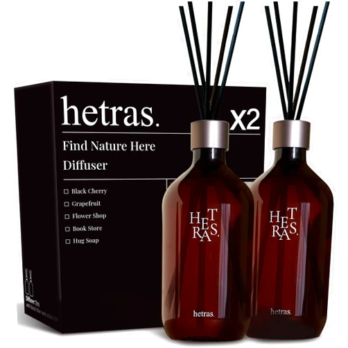Hetras. hetras Premium Reed Diffuser Set 16.9 fl.oz. 2 Pack | Hotel Wood - Woody & Musk Scent | Large Luxury Home Fragrance with 10 Reed Sticks | Decor for Home & Office | Gift for Loved Ones