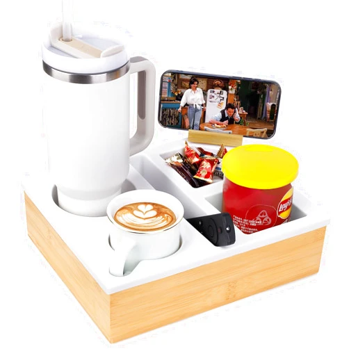 Shuangjishan Couch Cup Holder Caddy Tray: Sofa Buddy Drink Holder for Couch - Bed Organizer Tray for Snack Holder and Coffee Cup Mug Insert Holders