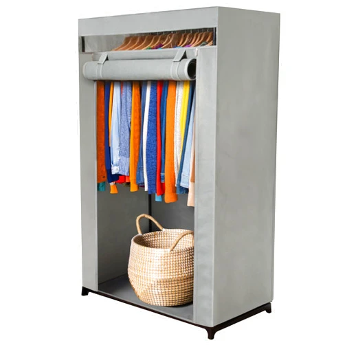 HOLDN’ STORAGE Portable Wardrobe Closet, Large - Premium Metal Hanging Rod with Beige Cover- 65 Lb. Weight Capacity- Super Easy Assembly, No Tools Required (Dark Gray)