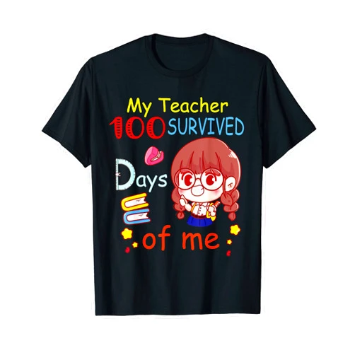 100th Day Of School Apparel SuperCo My Teacher Survived 100 Days of Me Cute Anime Student T-Shirt