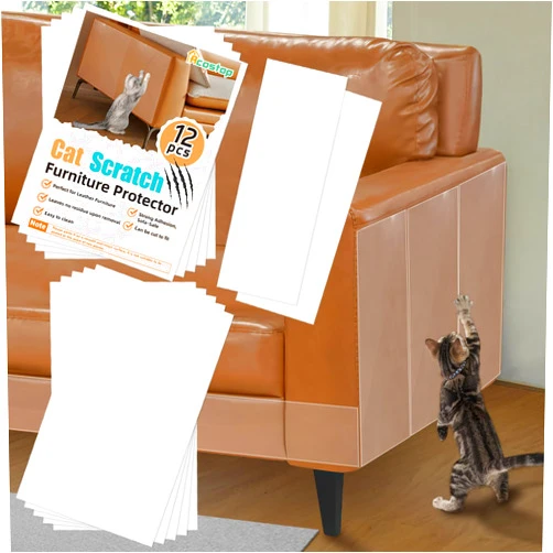 Acostop Cat Scratch Furniture Protector - 3 Sizes Sticky Tapes Specially Designed for Leather Furniture, Anti-Scratch Couch Protector, No Pins, 12 Pack