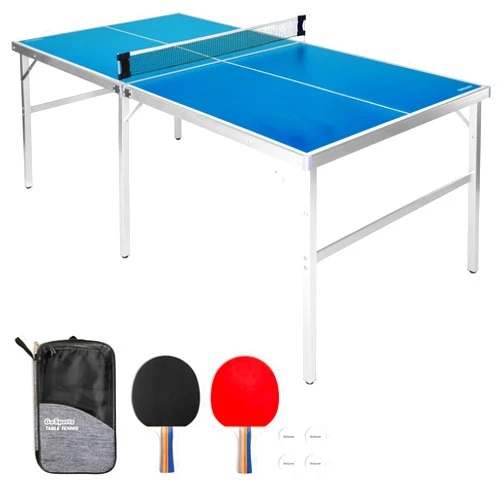 GoSports Mid-Size Table Tennis Game Set - Red or Blue - Indoor/Outdoor Portable Table Tennis Game with Net, 2 Table Tennis Paddles and 4 Balls