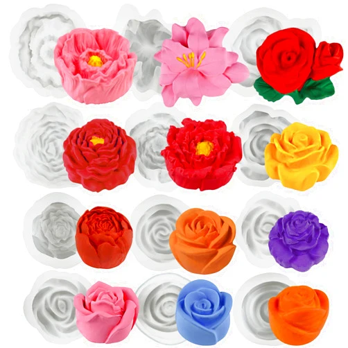 FUNSHOWCASE Large Flowers Silicone Molds Set 12-count Height 0.9-1.7inch