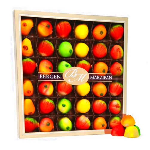 Marzipan Bergen Marzipan 36 Piece Assorted Fruit Box Tray