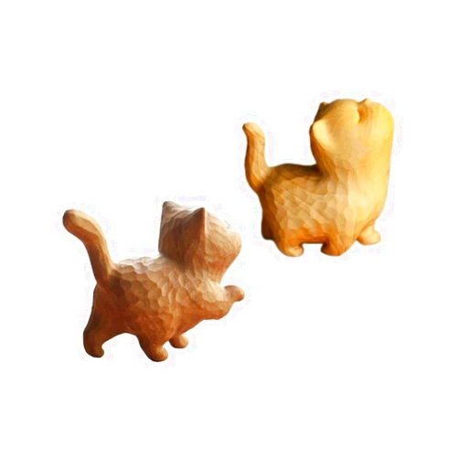 Zaoalife 2pcs Wooden Cat Figurines Sculpture,Handmade Wooden Carved Cat Ornaments,Wood Kitten Art Ornaments for Home Office Decoration