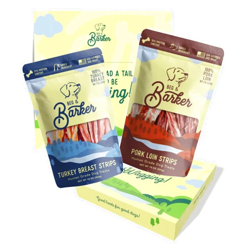 Beg & Barker Turkey Jerky for Dogs (10 oz, Pack of 2) - Natural Treats Made in The USA - Grain Free, Diabetic-Friendly, High Protein, Sugar-Free (Turkey Strips) (with Pork)