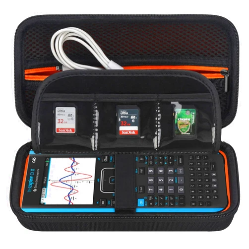 Elonbo Carrying Case for Texas Instruments TI-Nspire CX II CAS/CX II/CX/CX CAS Color Graphing Calculator, Extra Zipped Pocket Fits Charging Cable, Charger, Manual, Black
