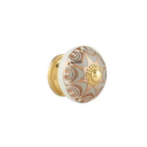 Rasiya Art Dresser Knobs for Cabinets and Drawers - Handmade Ceramic Kitchen Cupboard Wardrobe Pull Handle Countryside Boho Decor Furniture Hardware - Grey Gold - Pack of 4