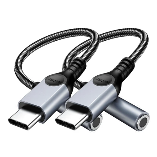 ZOOAUX USB Type C to 3.5mm Headphone Jack Adapter (2-Pack), USB C to Aux Audio Dongle Cable Cord for iPhone 15 Pro Max Pro Plus, Pixel,Samsung Galaxy S24 S23 S22+ S21 S20 Ultra S20+, iPad Pro-Grey