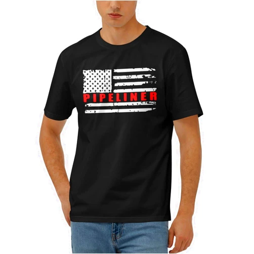 JYEXSEIZ Pipeliner Us Flag Pride Men's Short Sleeve T-Shirt Cotton Athletic Workout Casual Shirts Quick-Drying Tees Black