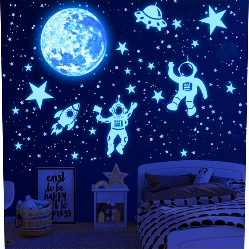 Sinekong Glow in The Dark Stars for Ceiling 1106Pcs Glow in The Dark Moon and Planet Wall Decal Luminous Astronaut Universe Galaxy Space Wall Stickers Outer Space Decal for Kids Boys Bedroom Christmas Gift