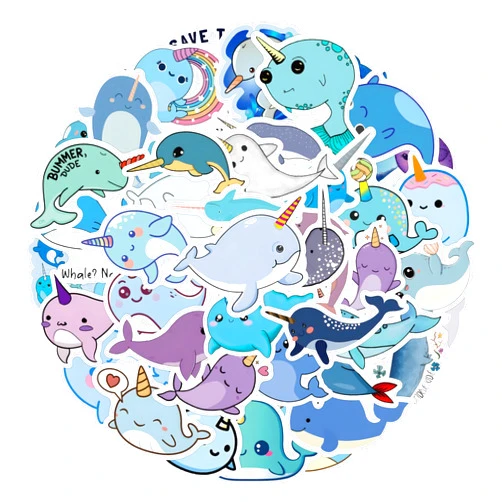 ZUIYIJIANGNAN 58pcs Narwhal Stickers Cute Animal Stickers for Toy Decal Stickers for Water Bottle, Skateboard,Refrigerator,Hydro Flasks, Decal, Waterproof Vinyl Decal for Adults, Teens