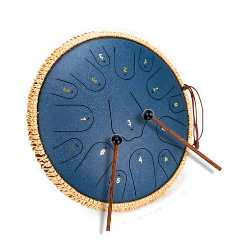 ChunFeng Steel Tongue Drum- ChunFeng 14 Inch 15 Notes-Tongue Drums For Adults-Hand Pan Drums With Music Book, Steel Drum Mallets and Carry Bag,C Major(Blue)
