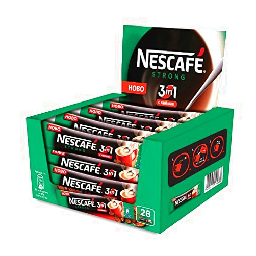 NESCAFÉ Nescafe 3 in 1 Strong Instant Coffee Single Packets, (Pack of 28)