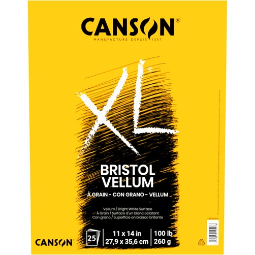 Canson XL Series Bristol Paper, Vellum, Foldover Pad, 11x14 inches, 25 Sheets (100lb/260g) - Artist Paper for Adults and Students - Charcoal, Pen and Ink, Marker, and Pastel
