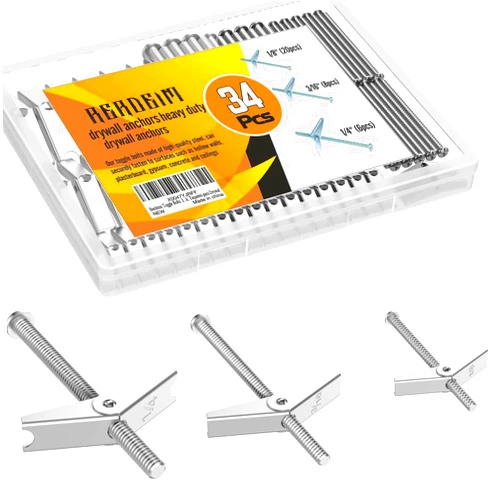Rerdeim【34 Sets】 Toggle Bolts, Wall Anchor, 1/4