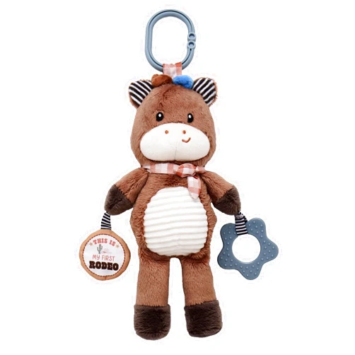 Baby Starters Plush Horse 14 inch Activity Toy with Crinkle, Rattle, Teether and Travel Hook, My First Rodeo, Brown, Western Ranch