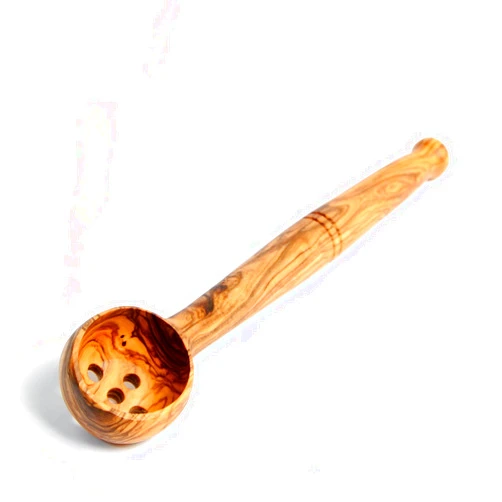 BeldiNest Handcrafted Olive Wood Strainer – 8-Inch Wooden Skimmer with 1.25-Inch Bowl and 0.25-Inch Holes – Rustic Kitchen Tool for Small Batch Straining, Skimming, and Scooping