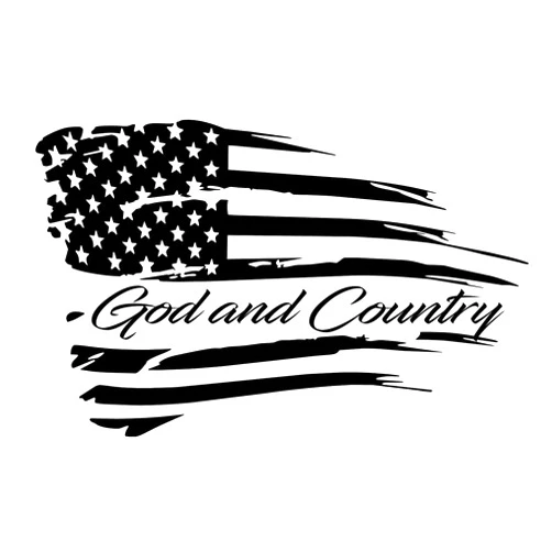 The Decal Hub Distressed American Flag- God and Country - Patriotic US Constitution- Vehicle Window Vinyl Decal- Wall Home Decor Sticker (Black Matte)