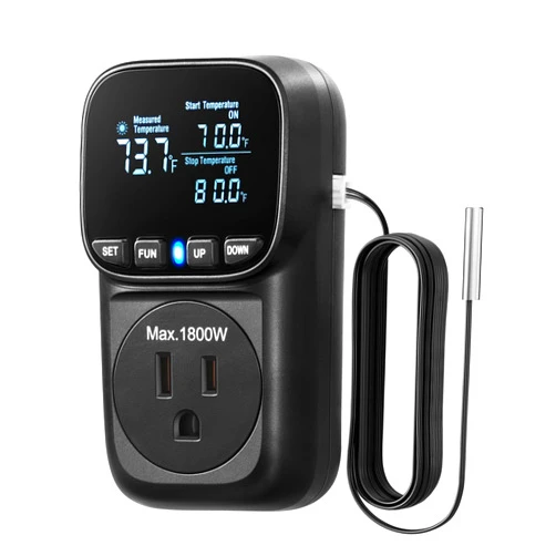 DEWENWILS Digital Temperature Controller, Heavy Duty 15A/1800W Thermostat Outlet Plug, VA Display Heating Cooling Control Timer, -40℉~210℉, Cyclic Timing/Countdown, for Greenhouse Incubator, Black