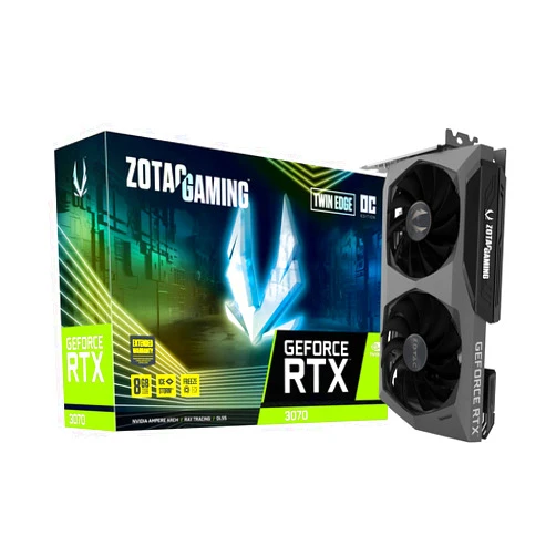 ZOTAC GAMING GeForce RTX 3070 Twin Edge OC 8GB GDDR6 256-bit 14 Gbps PCIE 4.0 Gaming Graphics Card, IceStorm 2.0 Advanced Cooling, White LED Logo Lighting, ZT-A30700H-10P